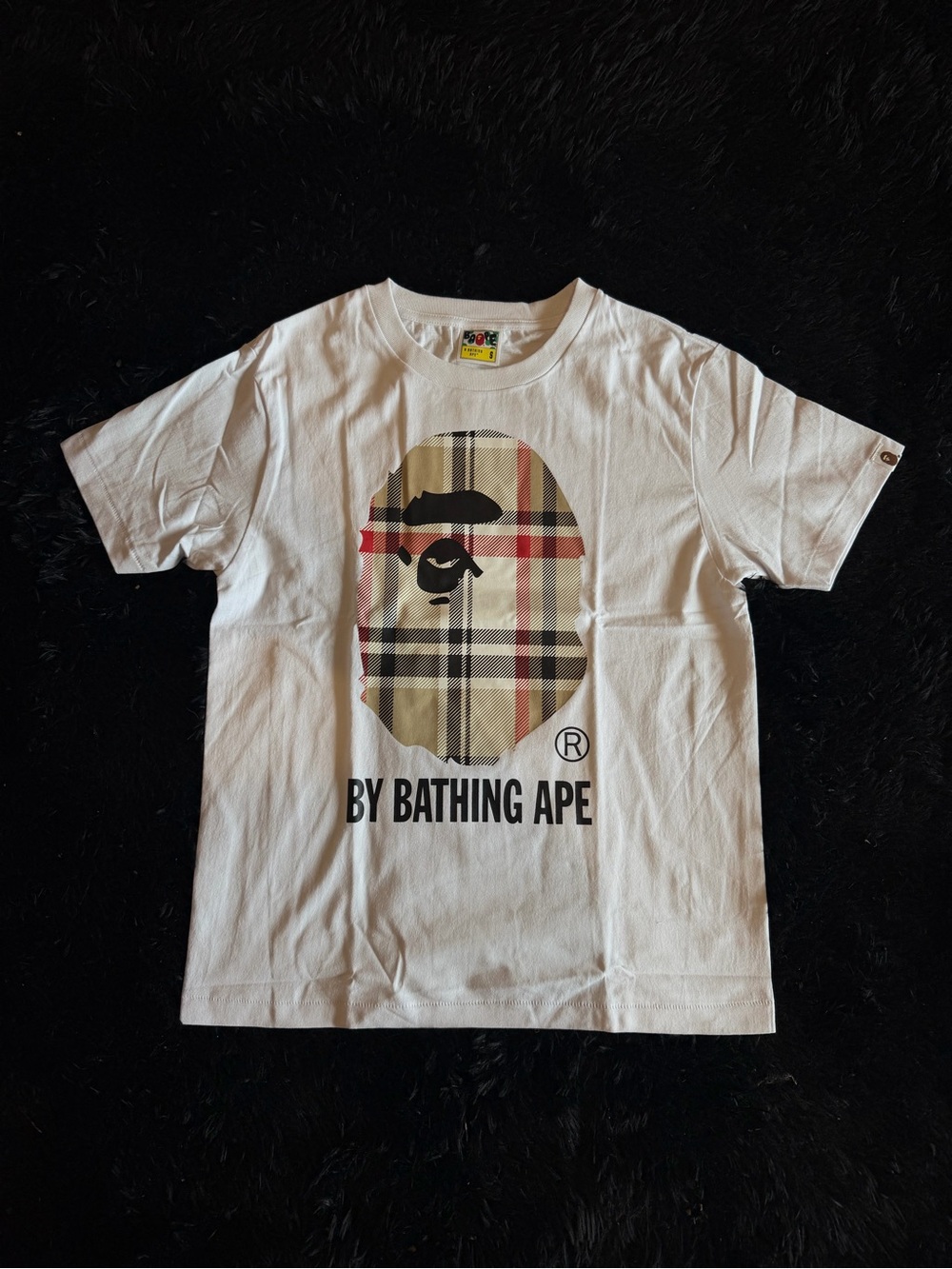 White Burberry Logo Bape T shirt
